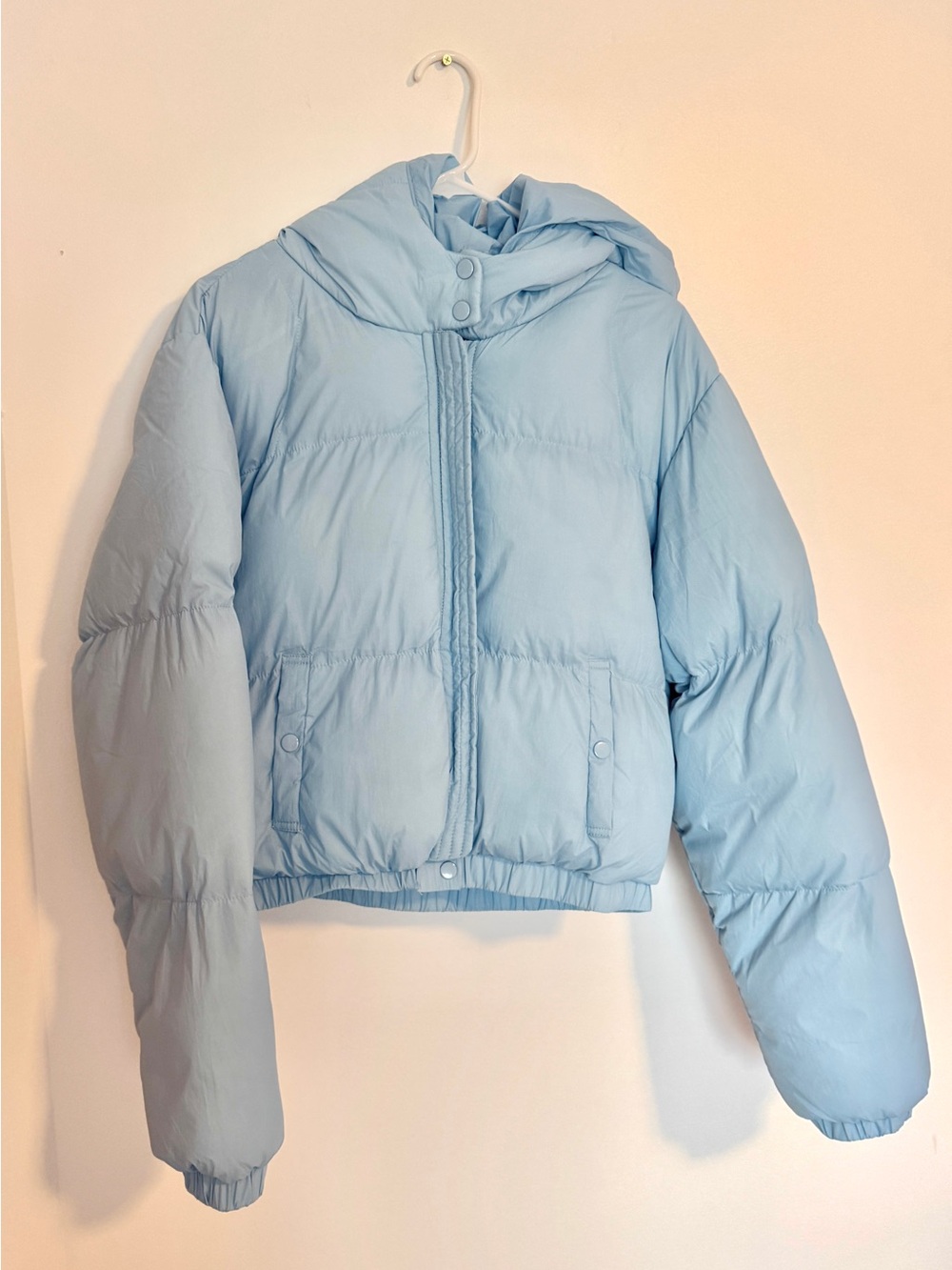 Light blue puffer winter warm cropped jacket, size L